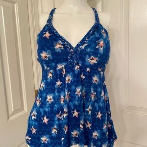 American Rag Bohemian Star Pattern Padded Halter Top w/braided straps Sz Small
